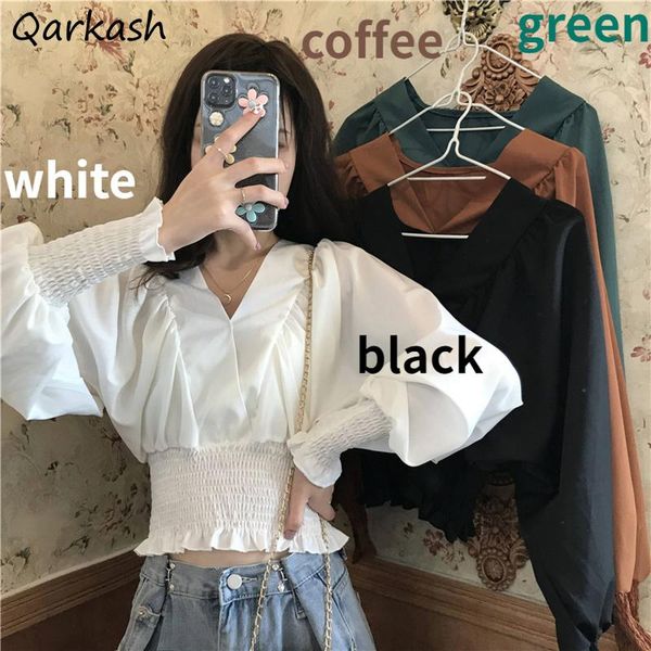 

women's blouses & shirts women designer v-neck full sleeve elegant office lady business french style hipster slim tunic females soft -a, White