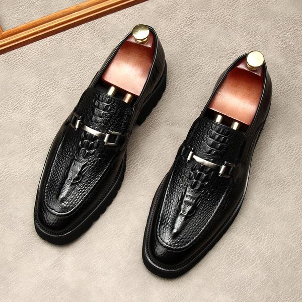 

dress shoes british men's leather shoes, embossed pattern, made of cowhide, thick sole, round head. wedding dress, size 45, Black