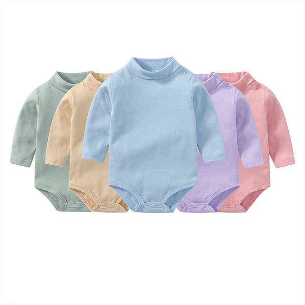 

2022 baby bodysuits solid cotton newborn baby girl clothes full sleeve turtleneck baby boy clothes ropa bebe g220223, Blue