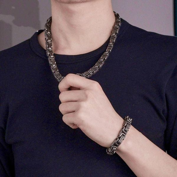 

domineering men's titanium steel necklace retro distressed byzantine inverted emperor chain jewelry wholesale chains, Silver