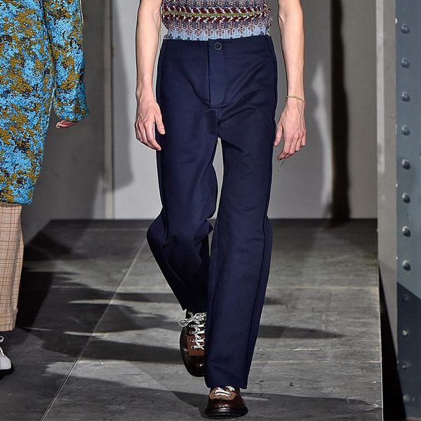 

men's pants casual spring and summer 2021 show blue with black stripe loose small straight