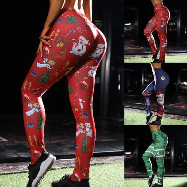 

yoga outfits christmas snowman print pants fitness women leggings fashion gym workout high waist slim sports casual trousers, White;red