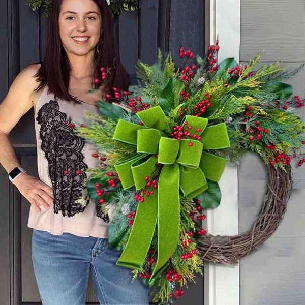 

decorative flowers & wreaths 1pcs christmas wreath artificial pinecone red berry garland front door wall hanging ornaments merry decorations