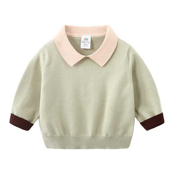 

spring autumn winter 2 3-10 years knitted solid color patchwork school student turn-down collar sweaters for baby kids boys 210529, Blue