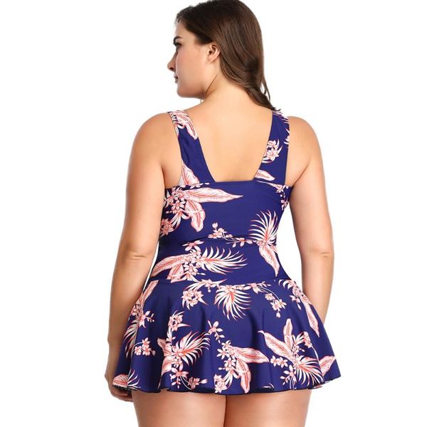 

one-piece suits large size print swimsuit high waist swimwear plus big breast woman summer open back swimming wear
