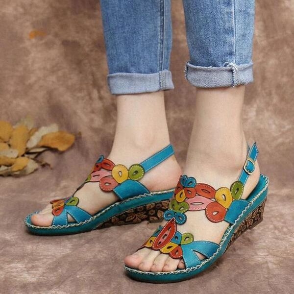 

summer folk-custom woman shoes flowers retro wedges sandals plus size national ladies sandalias zapatos de mujer wome, Black