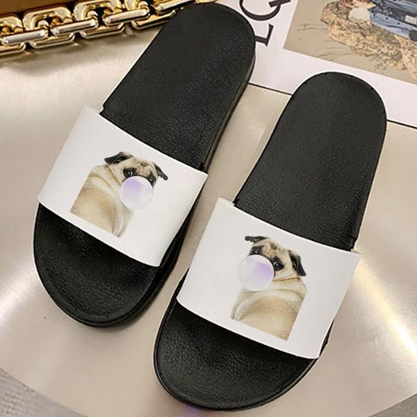 

slippers women cartoon animal blowing bubbles pattern beach slides home slip on sandals female shoes flip flops, Black