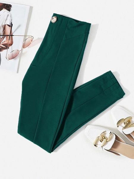 

single button split hem skinny pants r4rv#, Black;white