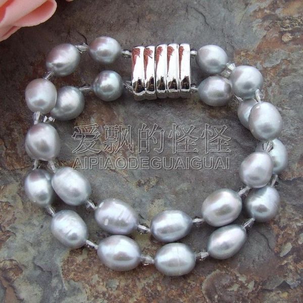 

beaded, strands women's 2strands 12mm grey pearl crystal bracelet, Black