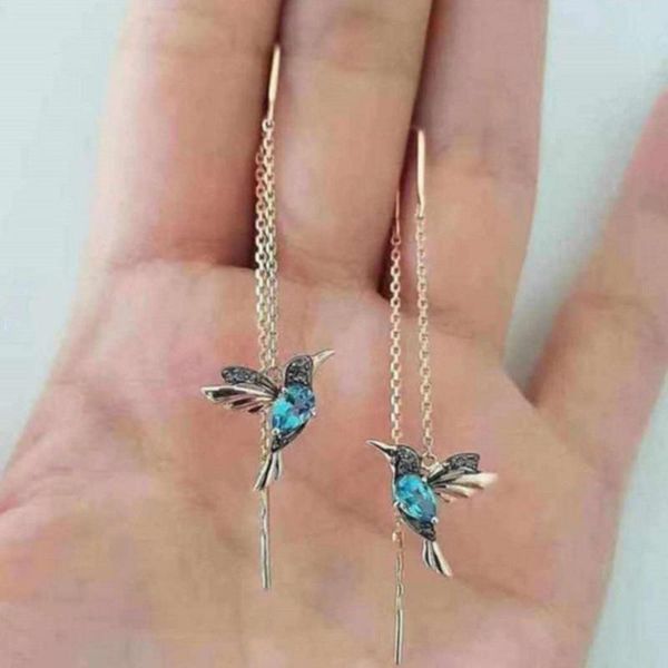 

stud fashion little bird drop long hanging earrings for women elegant girl tassel earring stylish jewelry personality gift, Golden;silver
