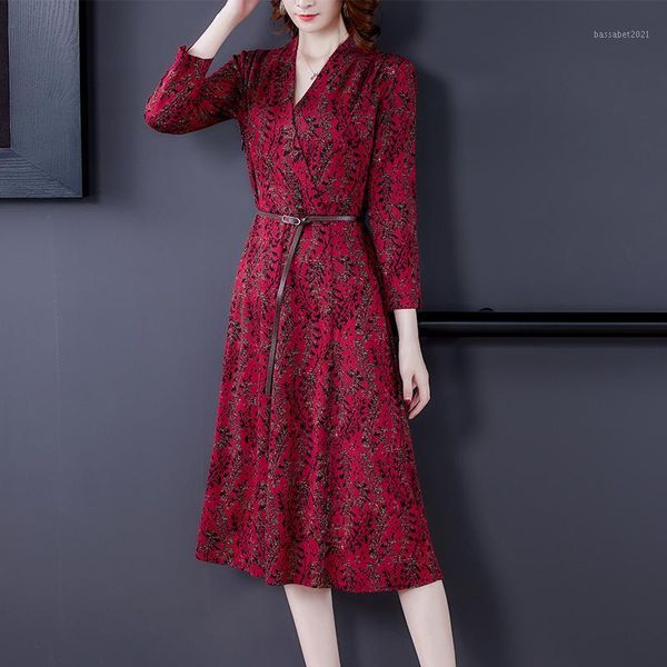 

casual dresses only plus women winter slim red floral dress with belt v-neck long sleeves bohemian beach style elegant holiday vestidos, Black;gray