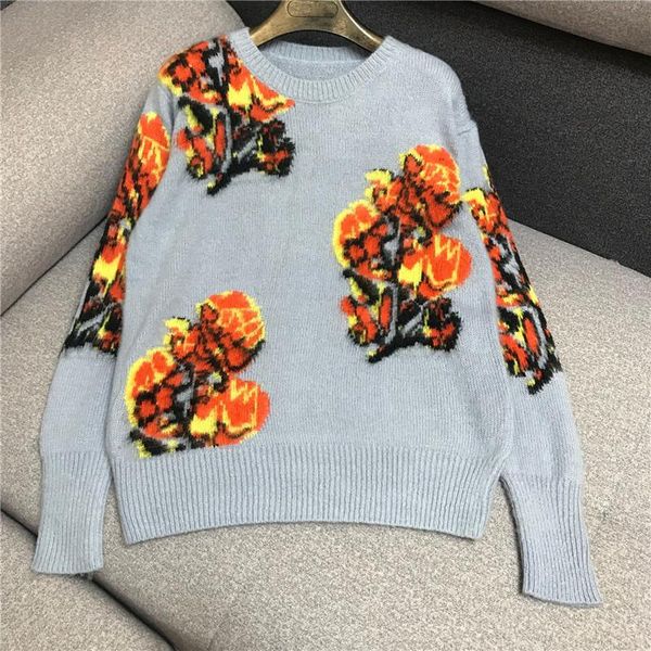 

women's sweaters designer knitted pullovers for women vintage o neck jacquard contrast color embroidery sweater, White;black