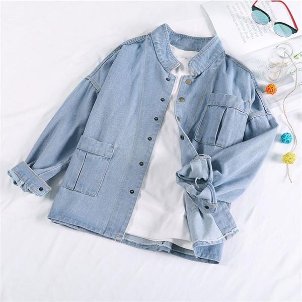 

spring autumn denim jacket 2021 women basic coat with pockets long sleeves casual jeans slim outwear chaqueta mujer women's jackets, Black;brown