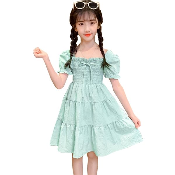 

dresses for girls ruffles party solid color kids summer children's costumes 6 8 10 12 14 210527, Red;yellow