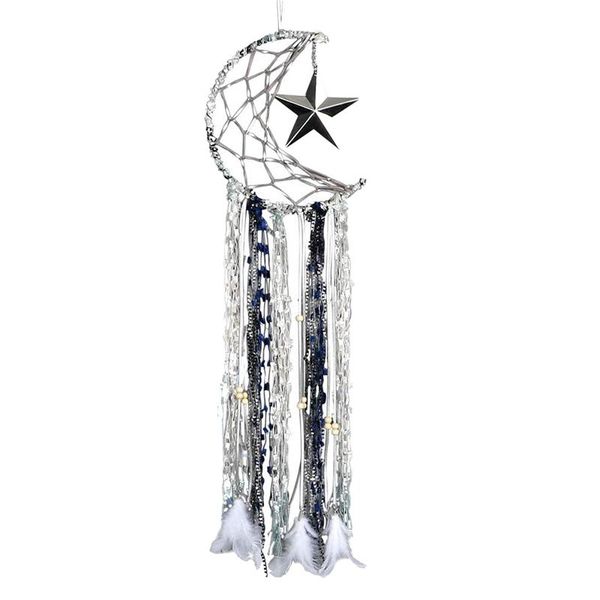 

moon and star dream catcher silver dreamcatchers handmade traditional white feather wall hanging half circle art for k decorative objects &