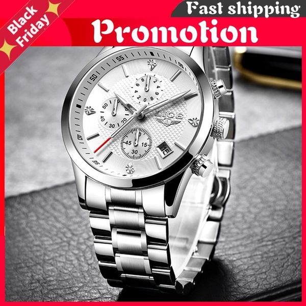 

wristwatches 2021 men watches sport quartz watch chronograph waterproof wrist man stainless steel date clock, Slivery;brown