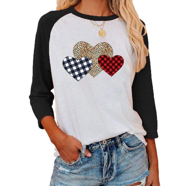

women's blouses & shirts women love heart valentine day blouse graphic tees casual raglan 3/4 sleeve baseball shirt mx0158, White