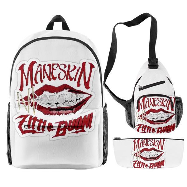 

school bags boys girls maneskin 3d backpack 3pcs/set oxford waterproof lapbag + chest pencil case men women schoolbag