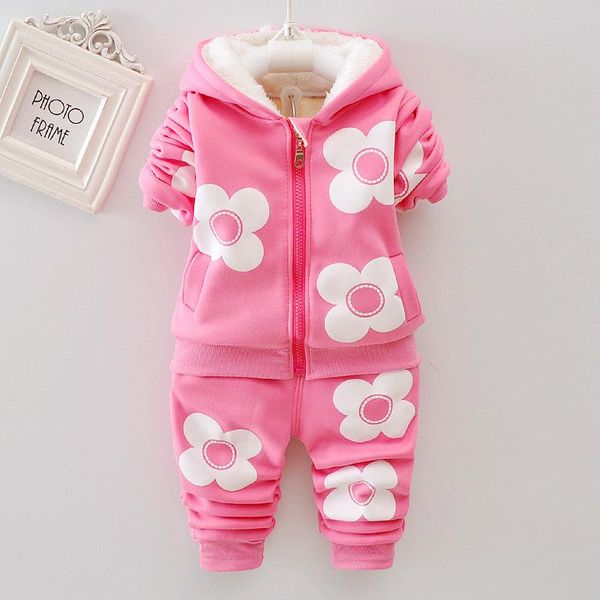 

clothing sets girls autumn winter flower set plus hooded jacket toddler baby tracksuit children casual outfit clothes suit, White