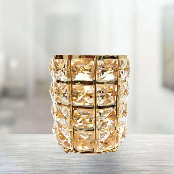 

storage boxes & bins 1pc crystal metal round makeup brush holder case organizer (golden)