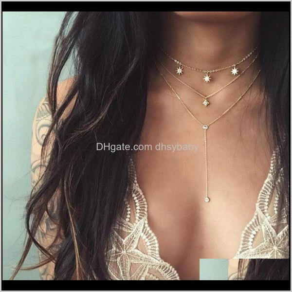 

necklaces & pendants drop delivery 2021 women bohemian gold crystal multi-layer pendant clavicle chain retro alloy layered necklace set fash, Silver