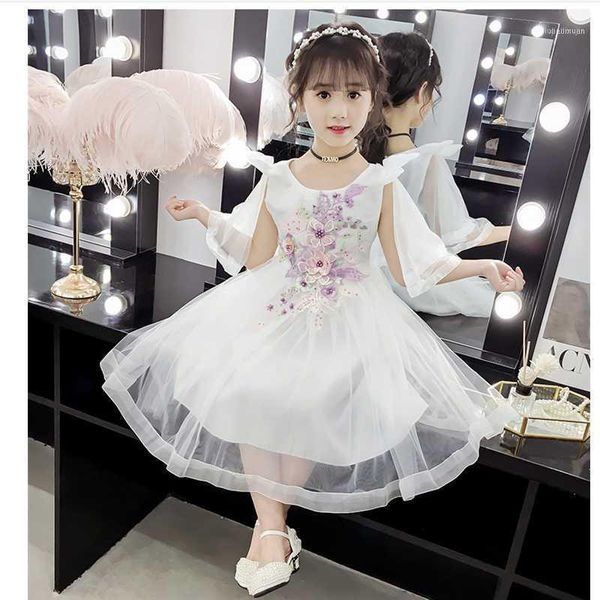 

family matching outfits 2021 summer product girls round neck mesh stitching sleeveless dress embroidered fashion cute sweet children, Blue