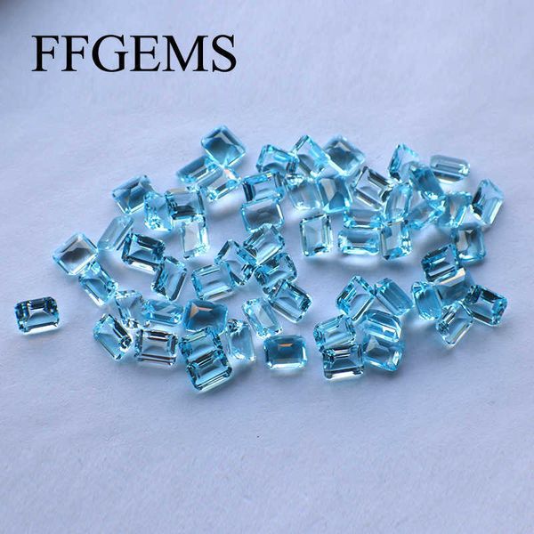 FFGEMS Natural Swiss Blue Topoz Aquamarine Solto Gemstone Retângulo 4 * 6mm DIY para prata anel de ouro brinco montagem fina jóias H1015