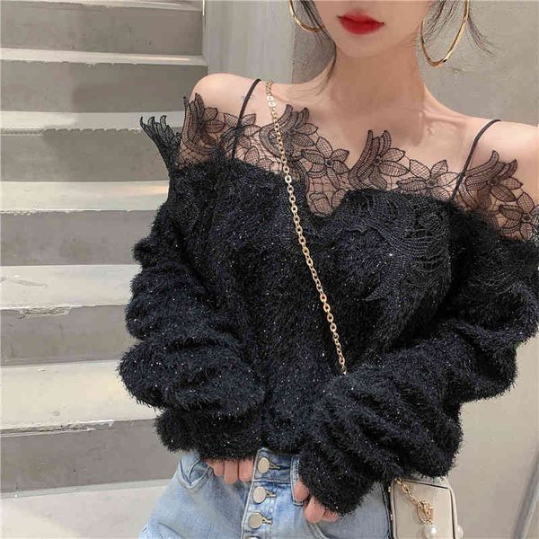 

pants chic lace shirts ladies casual slash neck blouse and women long sleeve retro 2021 spring korean style shirt female elegant, White