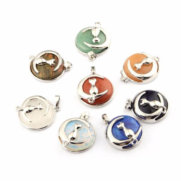 

pendants animal desgins cute cat moon pendant for necklace natural gem stone jewelry quartz amethysts opal women gifts, Black