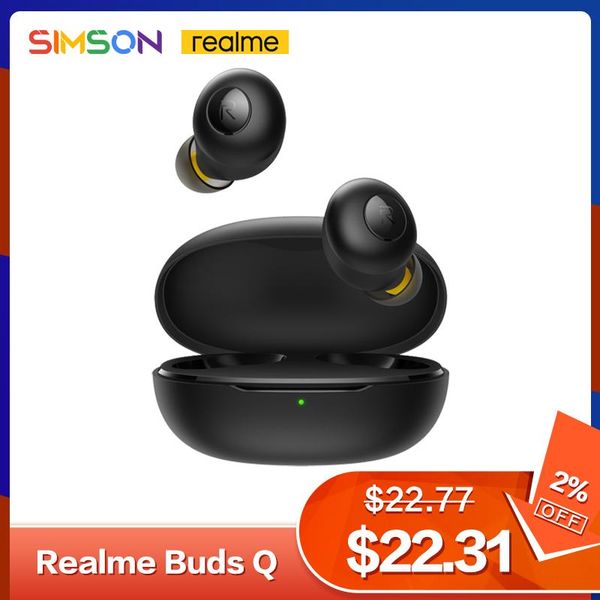 

headphones & earphones realme buds q tws wireless earphone bluetooth 5.0 stereo waterproof intelligent touch controls 400ma battery charger