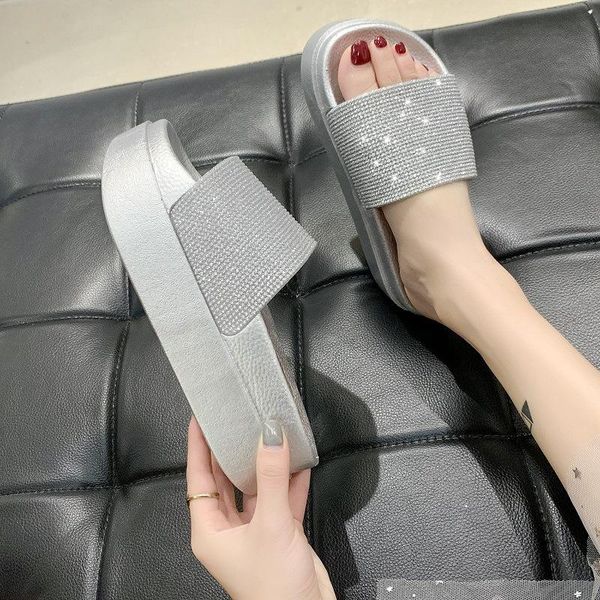 

slippers platform women's 2021 summer fashion all-match high heel rhinestone sandals, Black