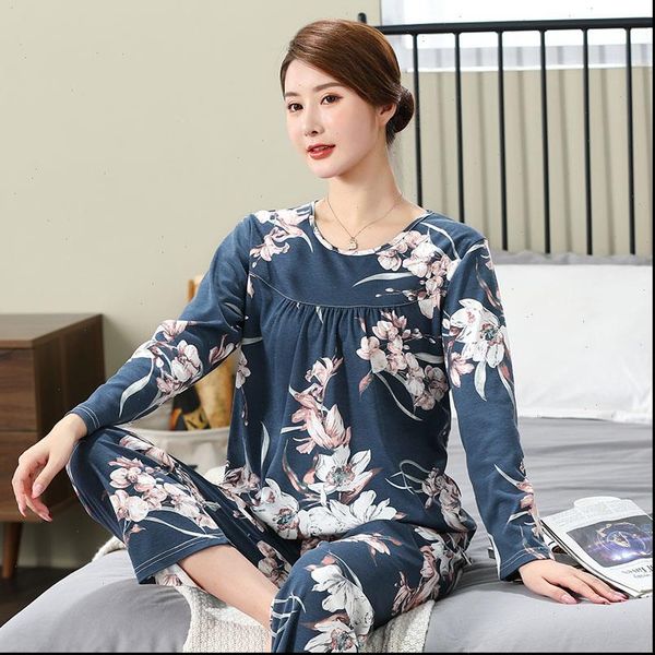 

long sleeve cotton pajamas set womens sleepwears spring autumn pajama mother pyjamas plus size 3xl 4xl 85kg nightwear, Black;red