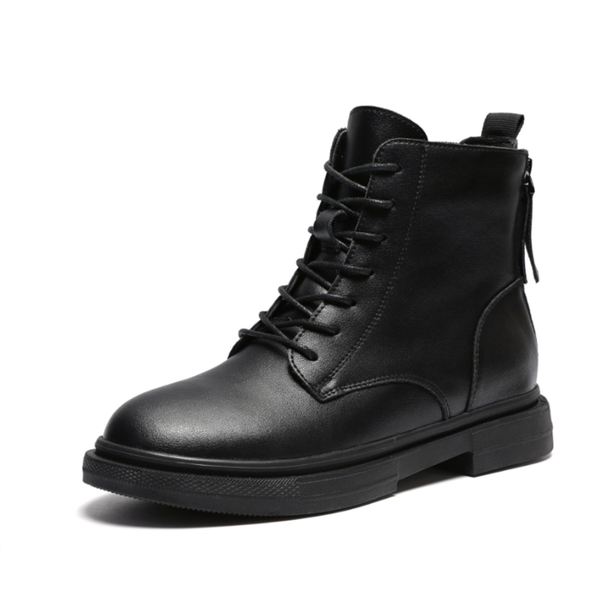

boots cowhide autumn/winter 2021 fashion web celebrity rear double zipper casual single warm plush leatowhide, Black