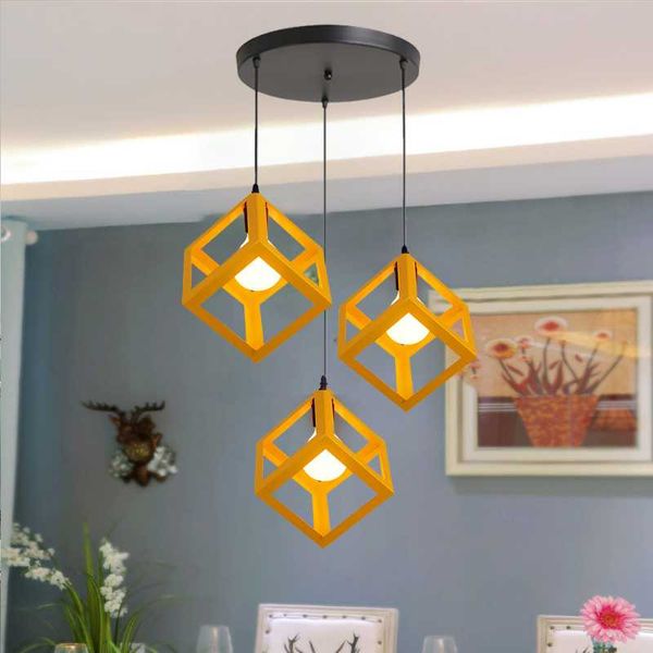 

creative american square pendant lamp living room bedroom chandelier loft iron cube geometric decorative light lamps