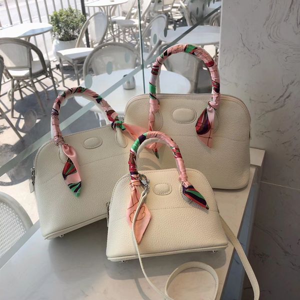 

design handbag the new 2021 litchi grain platinum baotou layer cowhide shell package one shoulder aslant leather mobile bowling female bag