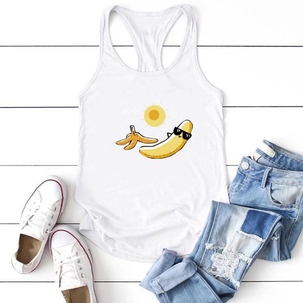 

women's tanks & camis sunbathing banana printed funny women summer female beach holiday for 2021 camiseta tirantes mujer, White