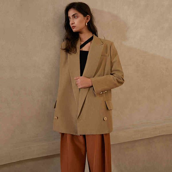 

women's suits & blazers [eam] women khaki brief temperament big size blazer lapel long sleeve loose fit jacket fashion spring autumn 20, White;black