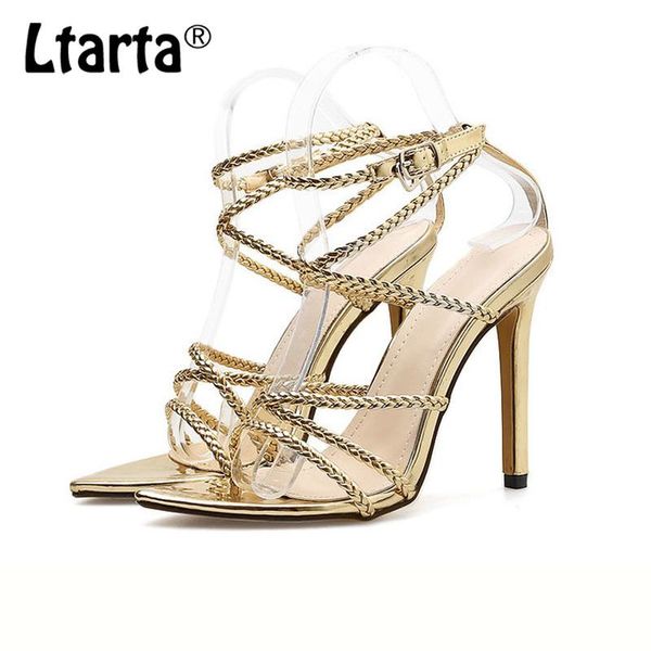 

11.5cm 2021 summer women's shoes cross-woven with pointed buckle sandals large size high-heeled zl, Black