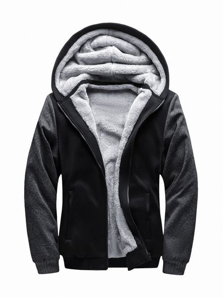 

men teddy lined hooded jacket 87x7#, Black;brown