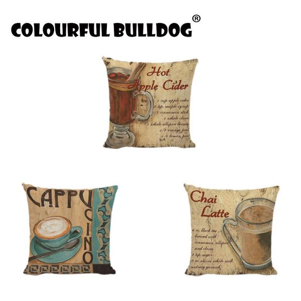 

vintage wooden usa cushion covers chocolate chai latte cafe mocha printed linen cotton home decor settee throw pillow cases cushion/decorati