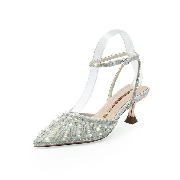 

dress shoes 2021 summer pearl rhinestone simple fashion ladies high heels korean pointed sandals, Black