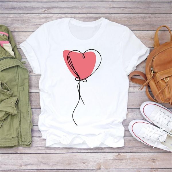 

love heart valentine printing cute womens t shirt summer autumn 90s print lady graphic female tee, White