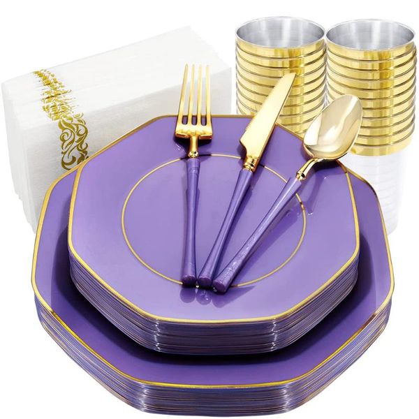 

disposable dinnerware 175pcs tableware geometric plastic tray with silverware suitable for wedding birthdays and parties