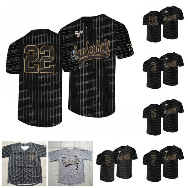 

vanderbilt commodores 2021 college world series baseball jersey 51 j.j. bleday 7 dansby swanson 22 jack leiter 3 cooper davis 16 austin mart, Black