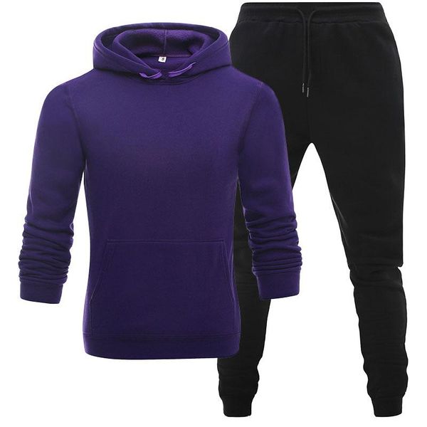 

men's tracksuits pure color men hoodies tracksuit sweatshirt suit fleece hoodie+sweat pants jogging pullover sporting male, Gray