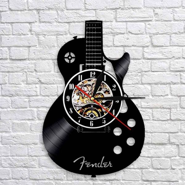 

wall clocks 1pc art clock acoustic guitar musical instrument home interior decor record rock n roll gift