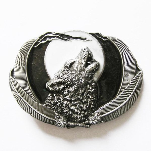 

jeansfriend vintage western wolf moon oval belt buckle gurtelschnalle boucle de ceinture belts, Black;brown