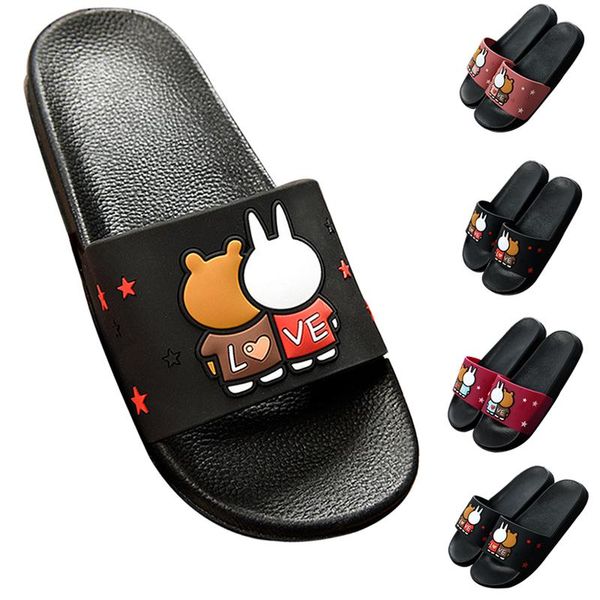 

slippers women slides soft bottom beach shoe summer cartoon cute outdoor on bathroom sandals couple flip flops, Black