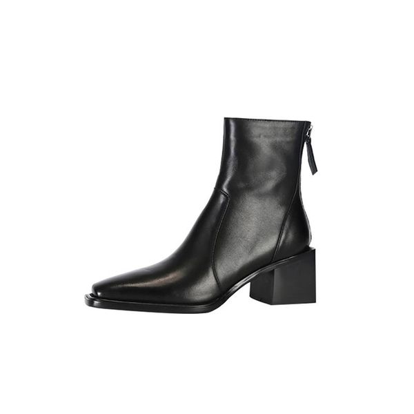 

boots women's fashion high-quality elegant solid color round toe high-heeled ankle with rubber sole, Black