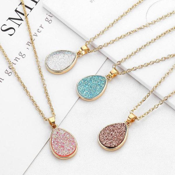 

chains fashion natural stone water drop pendant necklace gold color link chain bohemia necklaces&crystal clavicle for women, Silver